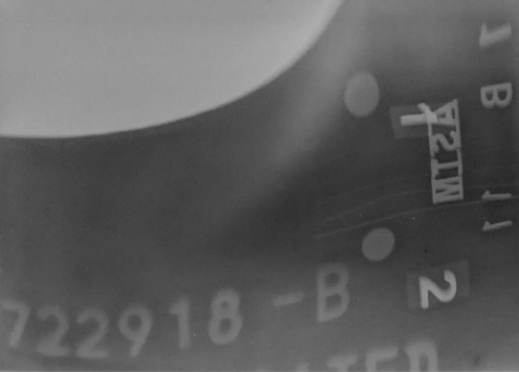 细节区域工业射线底片图像,用于展示FS50B 激光扫描的对比度与清晰度表现。