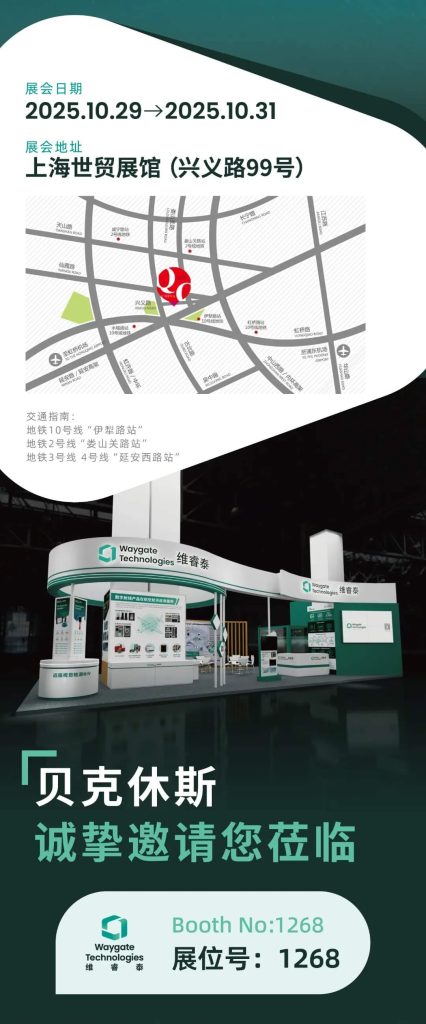 2025QC中国国际质量控制展上海世贸展馆交通地图，显示展会日期与Waygate Technologies展位信息