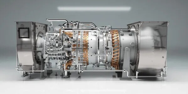 贝克休斯NovaLT16工业燃气轮机整机展示，用于高效率热电联产与氢燃料应用的先进能源设备